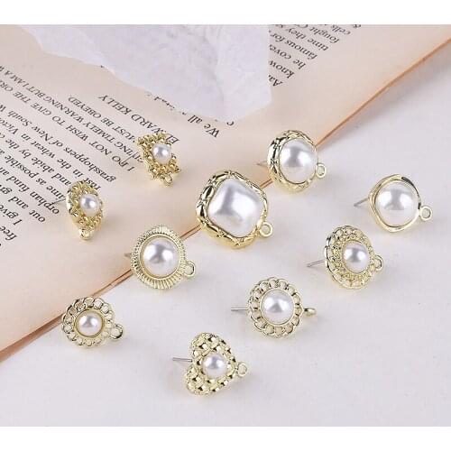 Geometry round/square shape 30pcs/lot Imitation pearl decoration alloy women stud charms earrings diy jewelry accessory