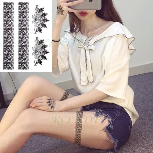Waterproof Temporary Tattoo Sticker flower size sexy lace hanna band flash tatoo leg back arm large fake tatto for girl women