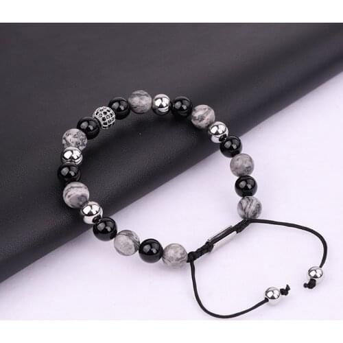 High Quality Men Jewelry Bracelet Natural Stone CZ Ball Beads Macrame Bracelet Bangle
