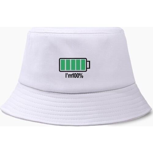 Funny Creative battery I'm 100% Bucket Hat Panama Men Cap Women Bob Fishing Hats Panamas Cotton Outdoor Sunscreen Fisherman Caps