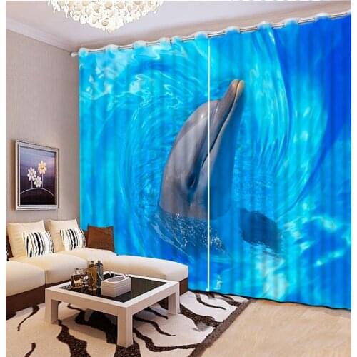 Custom Drapes Cortinas modern Blackout curtain curtains Blue Dolphin Wave blue curtains for living room 3D Curtains Drapes
