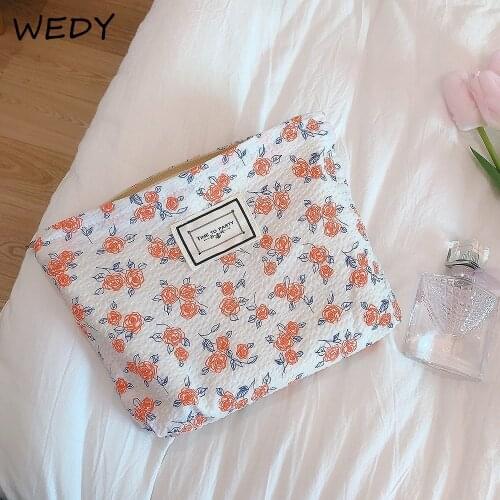 Bubble Fabric Cosmetic Bag Women Floral Makeup Bag Organizer Necesserie Toiletry Bags Girls Beauty Case Make Up Storage Pouch