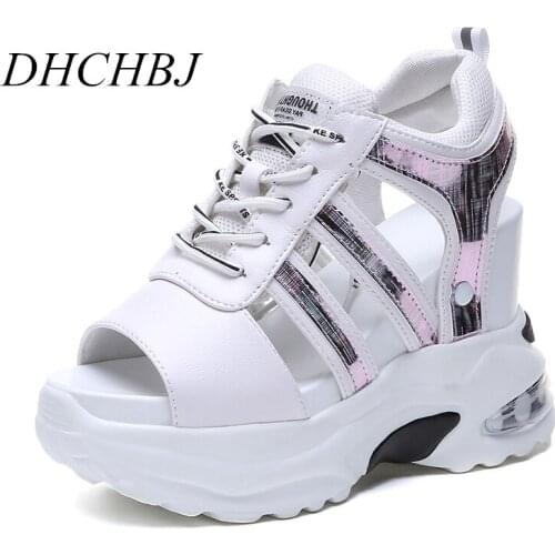 New Arrival 2019 Summer Platform Sandals Women 11 CM Wedges Thick Bottom Casual Shoes Comfortable White Lace-Up Sandals Sneakers