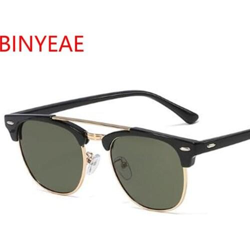 Rivet Half Frame Womens Sunglasses Brand Designer Shades Double Bridge Vintage Retro Mens Sun Glasses G15 Lens Gafas Oculos