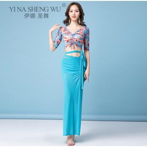 Belly Dance Female Adult Printing Top Elegant Cool And Breathable Set Clothes Long Skirt Profession Performance Clothing Dance