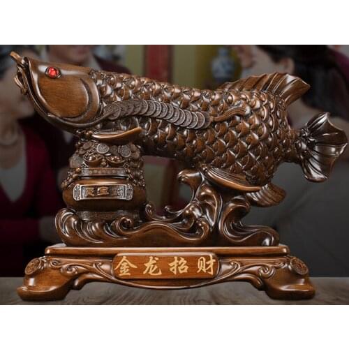 Gold arowana furniture wood living room decoration hotel shop feng shui decoration new house gift