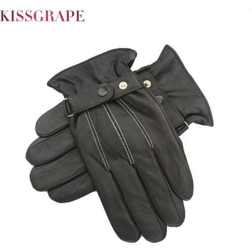 2020 Winter Genuine Leather Gloves for Men Driving Leather Gloves Mens Thick Fleece Cycling Gloves Dropshipping Cheap Guantes