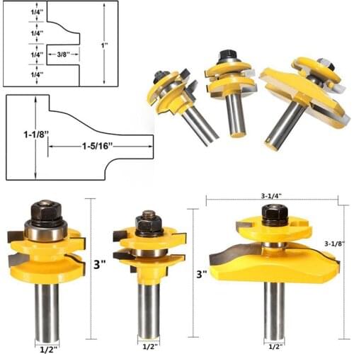 3pcs 1/2'' Shank Door Panel Woodworking Cutter Tool Cabinet Router Bits Set For Woodworking Tools