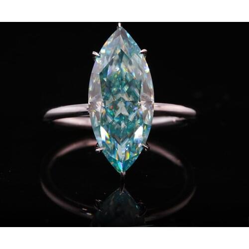 AEAW 3.0carat 7X14mm Light Blue Marquise Brilliant Cut Moissanite Halo Engagement Ring 14K White Gold Fine Moissanite Diamond