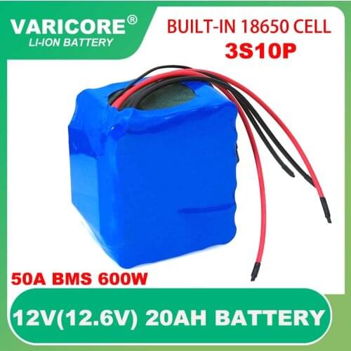 VariCore 12V 11.1v 20Ah high power 50A 100A discharge battery pack BMS protection 4 line output 12.6V 500W 800W 18650 batteries