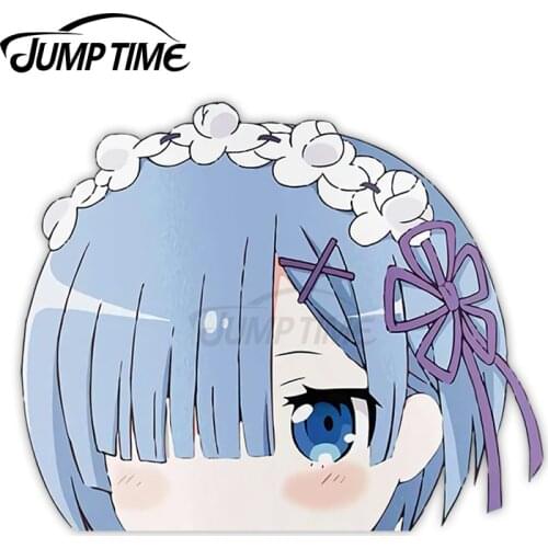 JumpTime 13 x 12.7 cm For Rem Re Zero Peeker Big Head Car Stickers Waterproof Laotop Decal Windshield Surfboard Cartoon Car Wrap