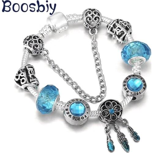 Summer Style Simple Feather Charm Beads Fits Silver Plated Snake Chain Charm Bracelet DIY Romantic Jewelry Gift For Women