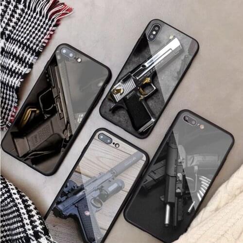Pistol Tempered Glass Phone Case For iphone 12 11 Pro Max 5 6 7 8 X XS XR XSMax Shell 12Pro Max Cover Shell