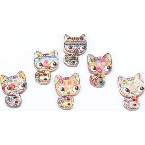 Wooden Mixed Color Cat Shape Buttons 2 Holes Handmade Clothing Accessory Sewing Scrapbooking Crafts DIY 26x17mm 30pcs MT1518-FD