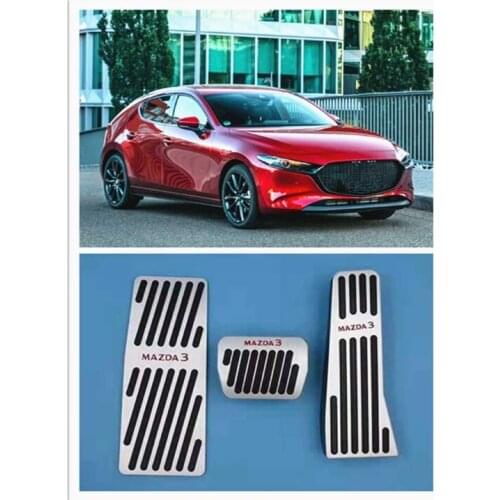 For Mazda 3 Accessories 2019 2020 Transmission Non-Slip Metal Rubber Fuel Foot Car Gas Pedal Cover Set Kit 3pcs (Silver)