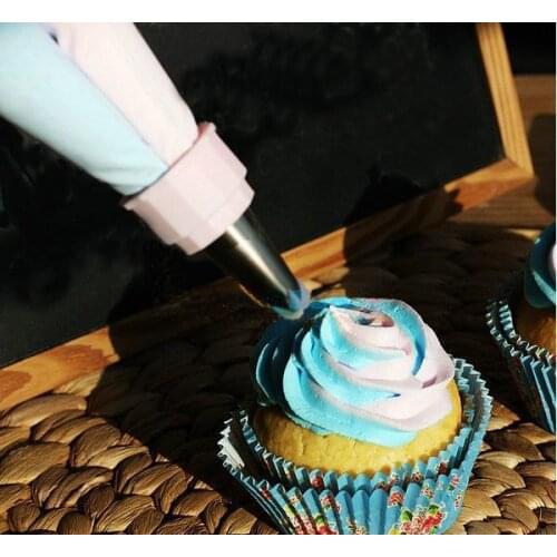 Two Color Decorating Dual Re-usable Icing Bags Piping Tool Cake Bags Cream Pastry Bicos Piping bag+converter E340
