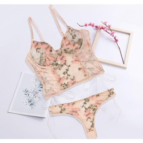 Hot Intimates Sexy Sets Red Butterfly Pattern Transparent Womens Underwear Set Underwired Push Up Lenceria Sensual Mujer R81023