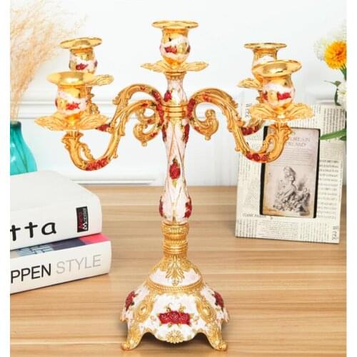 H38cm European Vintage 5 arm wedding centerpiece candelabra candlesticks metal candle holder metalcraft gift for home decorZT092