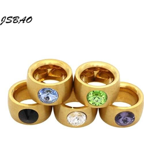 JSBAO New Arrivals Size 6-9 Luxury Brand Big Crystal Fashion Jewelry Womens Stainless Steel Cool Ring For Women Jewelry