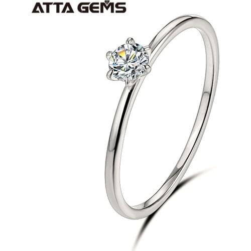 18K White Gold Ring for Women 0.2ct Test Past D Moissanite Diamond Solitaire Ring Wedding Band Engagement Bridal