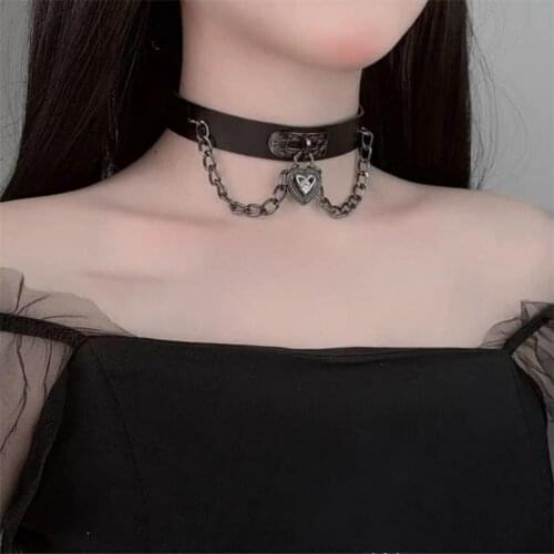 Gothic Heart Lock Leather Choker Necklaces For Women Girls Retro Vintage Punk Hip Hop Leather Neckalce Fashion Jewelry Gifts