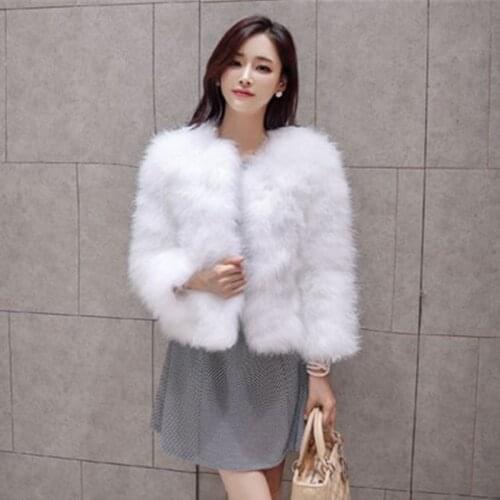 13 Colors Winter Thick Warm Real Ostrich Feathers Fur Coat Short Design Womens Jackets Fur Outwear AS-1