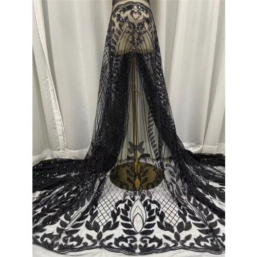 High Quality Good Design New African Fabric French Mesh Lace With Sequins and Beads Material For Wedding Dress H-5.41802