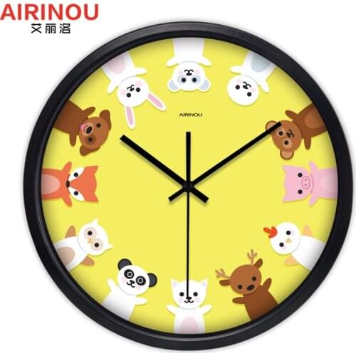 Cartoon childrens room mute animal wall clock bedroom clock