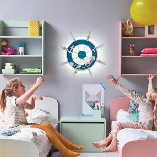 Childrens room ocean style rudder wall lamps bedroom bedside decoration lamp aisle balcony cartoon Mediterranean sconces lights
