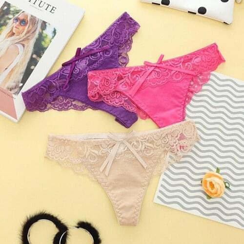 New Underwear Women Lace Sexy Panties Low Waist Hollow Transparent Briefs Lingerie Seamless T String Thongs