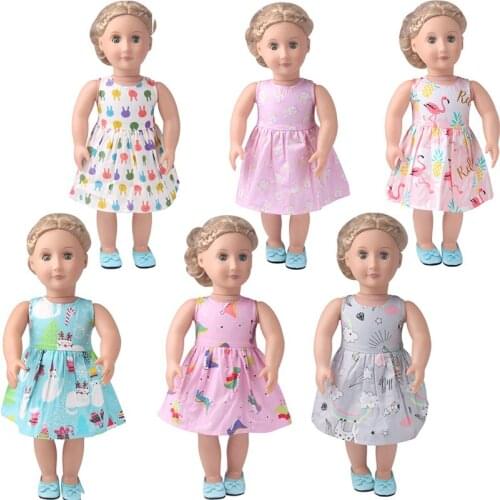 18 inch Girls doll clothes Summer print dress American newborn skirt Baby toys fit 43 cm baby dolls c898