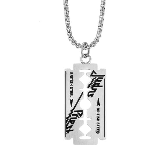 Stainless Steel Razor Blade Men Punk Rock Fashion Pendant Necklace Jewelry Hip Hop Street Dance Gift For Him with Chain
