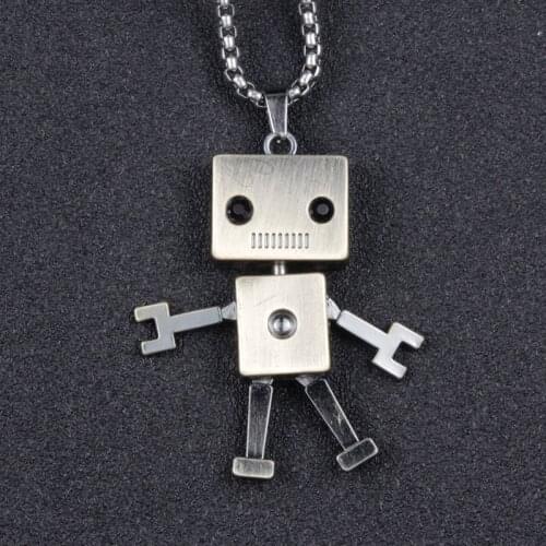 Punk Hip-Hop Cute Roboter Pendant Necklace For Men Male Gift Hip Hop Jewelry Long Chain Sweater Necklace