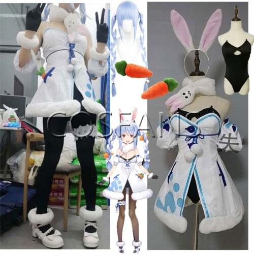 VTuber Usada Pekora Wigs Braids Hololive Fantasy Bunny Girl Ear Cosplay Cosplay Costumes Halloween Outfit All set Wig headwear