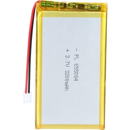 Mejuew 3.7V 3200mAh 655084 Rechargeable Lipo Battery with JST Connector