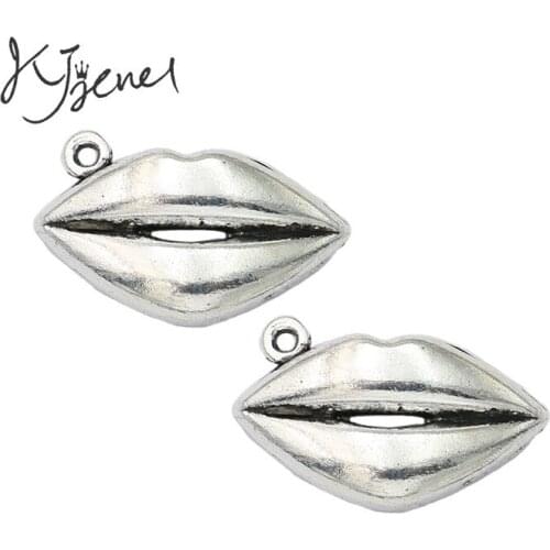 KJjewel Antique Silver Plated Lips Charm Pendant for Bracelet Necklace Jewelry DIY Making Accessories 16x24mm