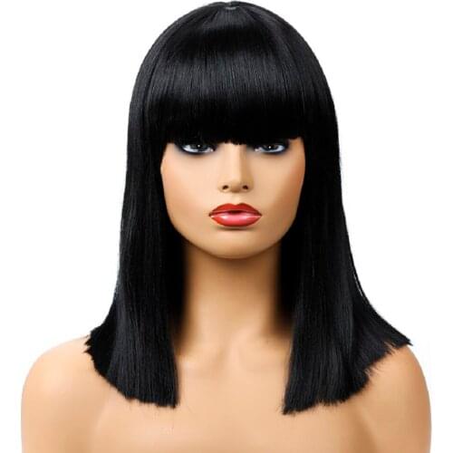 Straight Wig Black Wig With Bangs for White/Black Women Hair Wigs Heat Resistant Synthetic Wig Natural Fake Hair Romance Style