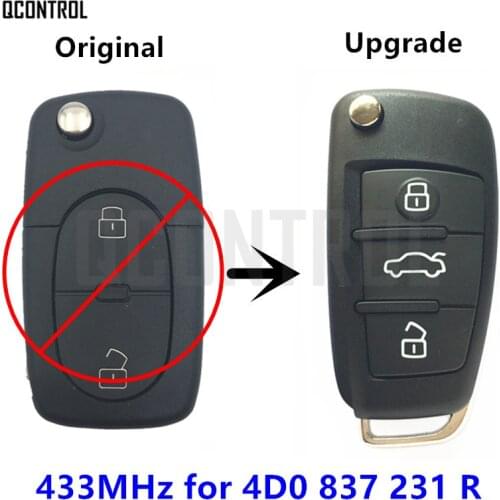 QCONTROL Upgrade Remote Key 433MHz for AUDI 4D0837231R A2 A3/B5 A4 A6 Quattro RS Vehicle 4D0 837 231 R
