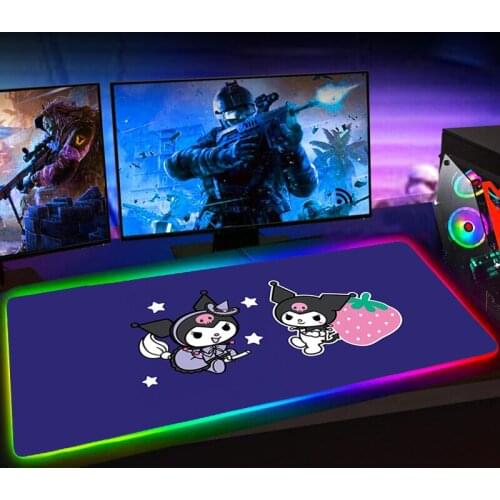 RGB Cute Kuromies Mouse Pad Gaming Mause Pad Tapis De Souris Mousepad Keyboard Pad Deskmat Rubber No-slip with Backlit Mausepad