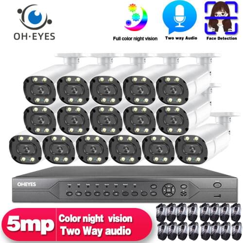 CCTV Camera Security System Kit 4K 8CH NVR Kit POE 16CH 5MP Outdoor Waterproof Color Night Vision Video Surveillance System Set