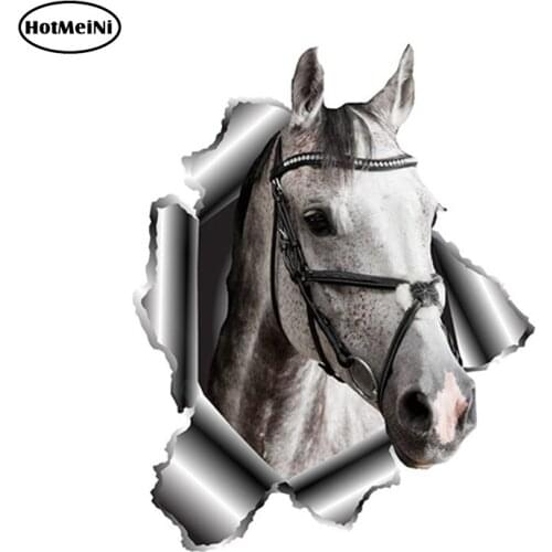 HotMeiNi 13cm x 10.3cm 3D Horse Vinyl Sticker Torn Metal Decal Reflective Car Sticker Funny Animal Car Styling Accessories