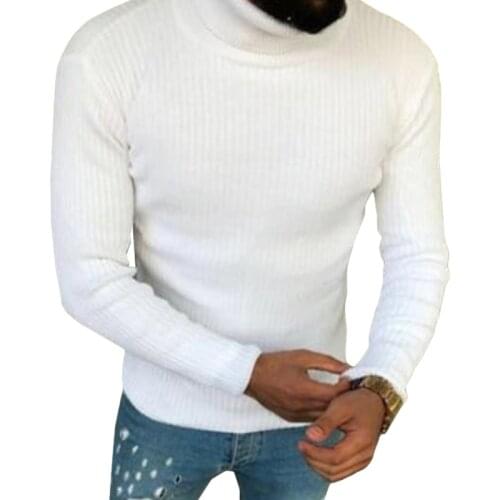 Knitted Turtleneck Sweater Men Winter Slim Fit Lightweight Striped Pullovers Casual Jumper Streetwear Sweaters for Men