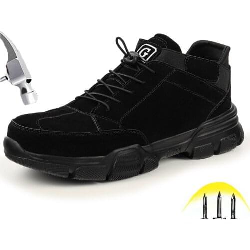 Safety Shoes Mens Anti-smashing Puncture Proof Steel Toe Cap Casual Protective Shoes Wear-resistant Leather Work Shoes for Men