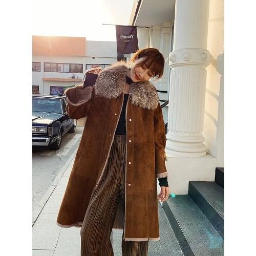 Super Quality Natural Goat Skin Female Jacket Real Goat Fur Womens Coats Vintage Fox Fur Collar Womens Clothing Casaco Zjt1708