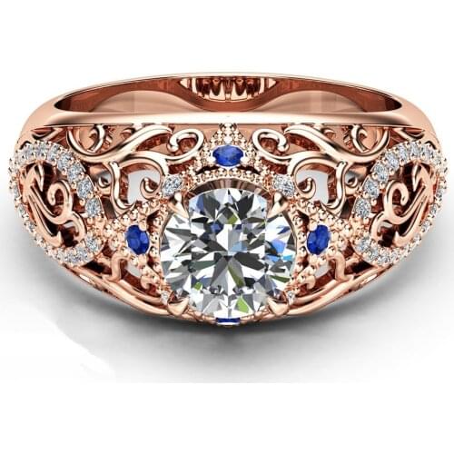 Milangirl Luxury Solitaire Band Ring with Hollow Flower Design Brilliant Cubic Zirconia Jewelry Cocktail Party Rings for Women