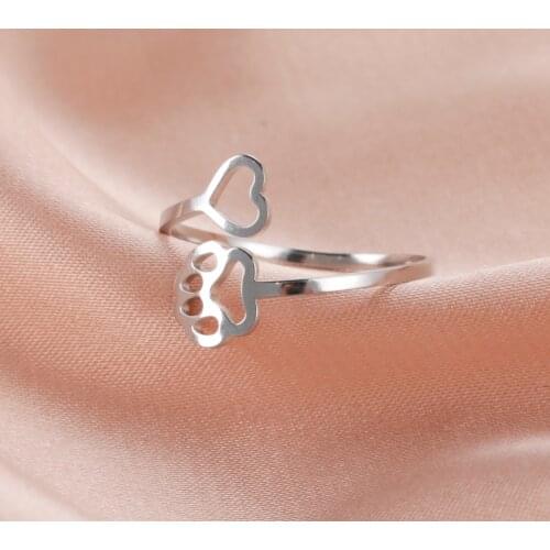 Skyrim Lovely Dog Paw Foot Print Love Heart Ring for Women Girls Stainless Steel Adjustable Ring 2021 Trendy Jewelry Lover Gift