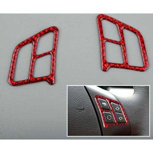 1 Pair Steering Wheel Button Frames Trims Stickers Red Carbon Fiber Fit For BMW 3 E90 2005 2006 2007 2008 2009 2010 2011 2012