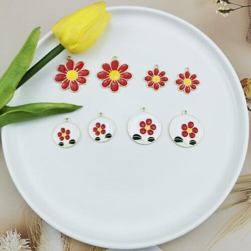 10pcs Flowers Shape Enamel Charms Pendant Simple Gold Color Metal Earrings Dangle Fit DIY Couple Jewelry Accessory High Quanlity