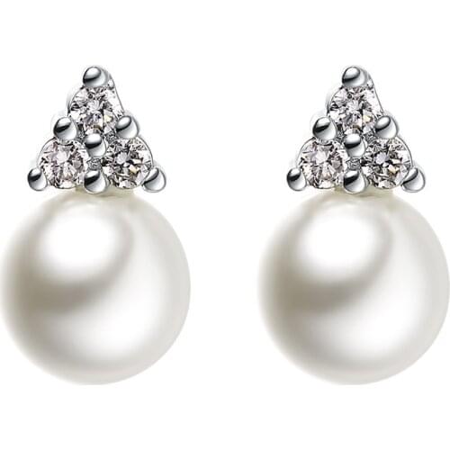 100% 925 sterling silver pearl shiny crystal ladies`stud earrings wholesale jewelry birthday gift drop shipping