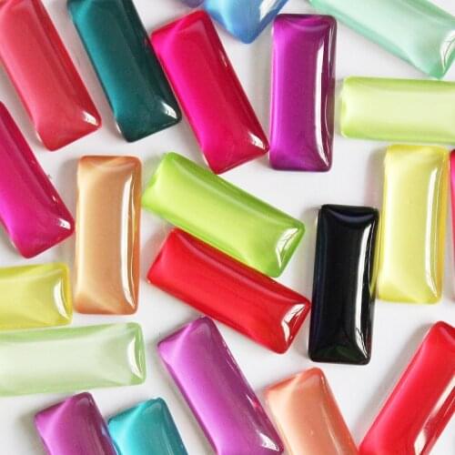 10x25mm Mixed Colorful Rectangle Glass Cabochon Dome Jewelry Finding Cameo Pendant Settings 10pcs/lot (K05331)